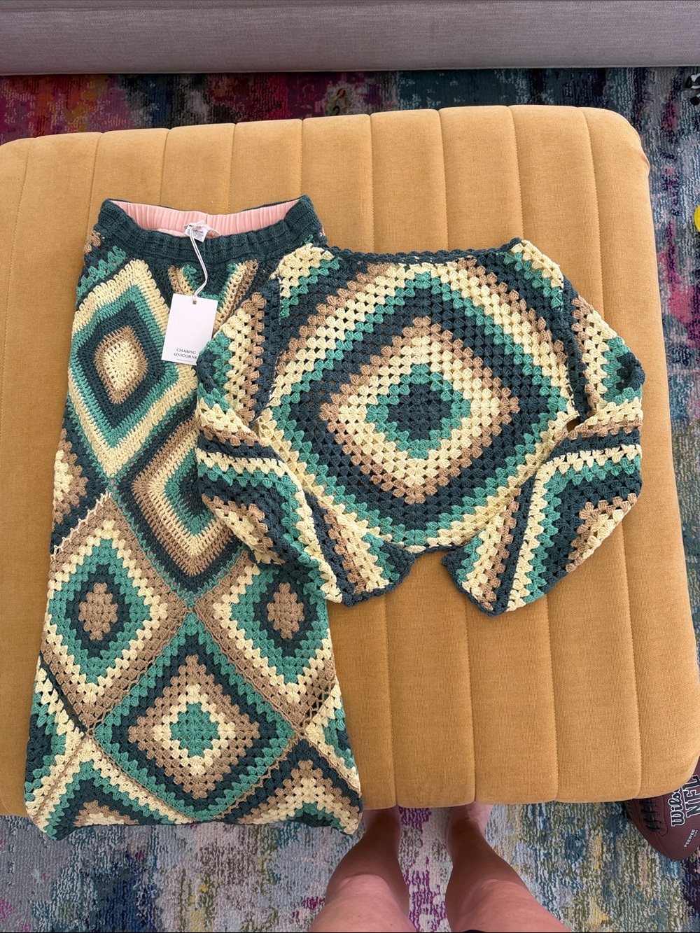 Chasing Unicorns Weather with you Green Multi Crochet Skirt and Top Set - Picture 6 of 6